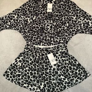 Zara Black and White Leopard Print Two-Piece Set